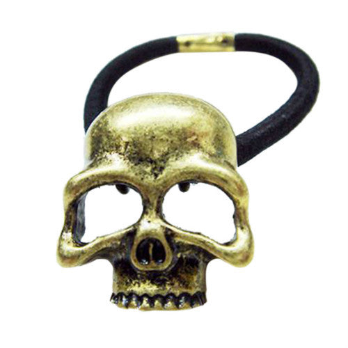 Punk Skull Hair Tie Cuff Wrap Ponytail Holder Hair B  Rope Accessories Gold Silver Bronze color EF8