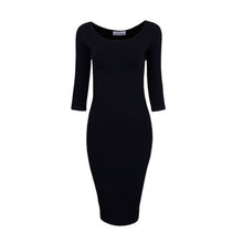 Sexy Casual black winered pink Crew Neck Three Quarter Midi Dress Work Style Women Bodycon Dresses EF8