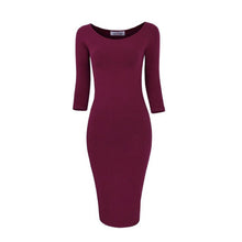 Sexy Casual black winered pink Crew Neck Three Quarter Midi Dress Work Style Women Bodycon Dresses EF8