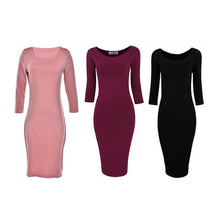 Sexy Casual black winered pink Crew Neck Three Quarter Midi Dress Work Style Women Bodycon Dresses EF8