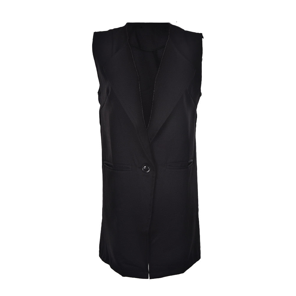 Long Vest Women Causal Loose Long Waistcoat One Button Sleeveless V-Neck Long Cardigan EF8