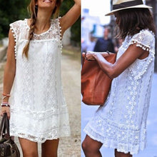 Elegant Women Casual Solid Short Sleeve Slim Lace Mini Dress Tops Ladies Sexy White Dress Plus Size EF8