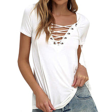 European T Shirt Women Sexy V Neck Hollow Out Top Casual Basic T-shirt Plus Size EF8