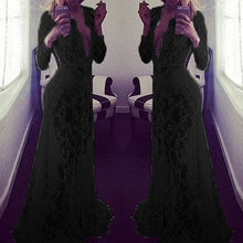 European Style Womens Sexy Lace Embroidery Maxi Solid White Dress Long Sleeve Deep V Neck Vestidos Plus Size M-XL EF8