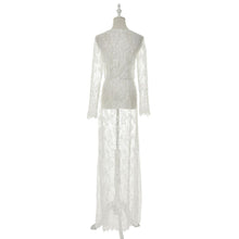 European Style Womens Sexy Lace Embroidery Maxi Solid White Dress Long Sleeve Deep V Neck Vestidos Plus Size M-XL EF8