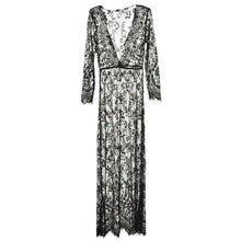 European Style Womens Sexy Lace Embroidery Maxi Solid White Dress Long Sleeve Deep V Neck Vestidos Plus Size M-XL EF8