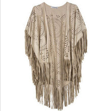 Design Coat Shawl Beige Cream Floral Cut Out Asymmetric Fringe Tasseled Kimono Cover EF8