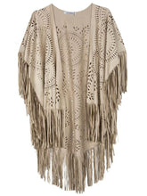 Design Coat Shawl Beige Cream Floral Cut Out Asymmetric Fringe Tasseled Kimono Cover EF8