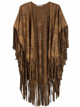 Design Coat Shawl Beige Cream Floral Cut Out Asymmetric Fringe Tasseled Kimono Cover EF8