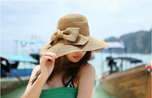 Large Brim Hat For Women Floppy Straw Cap Beach Sun Hat Bow Wide Large Brim Cloche Bowler Bowknot hats EF8
