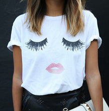 Style Harajuku T Shirt Women Eyelash Lips White Cotton Women T-Shirt Tops Tees Camisas Mujer Loose T Shirt Femme EF8