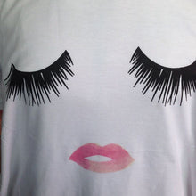 Style Harajuku T Shirt Women Eyelash Lips White Cotton Women T-Shirt Tops Tees Camisas Mujer Loose T Shirt Femme EF8