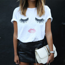 Style Harajuku T Shirt Women Eyelash Lips White Cotton Women T-Shirt Tops Tees Camisas Mujer Loose T Shirt Femme EF8
