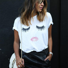 Style Harajuku T Shirt Women Eyelash Lips White Cotton Women T-Shirt Tops Tees Camisas Mujer Loose T Shirt Femme EF8
