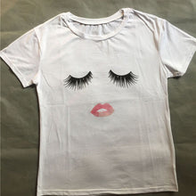 Style Harajuku T Shirt Women Eyelash Lips White Cotton Women T-Shirt Tops Tees Camisas Mujer Loose T Shirt Femme EF8