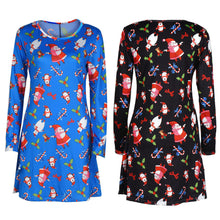 Ladies Women Long Sleeve Olaf Santa Printing O-neck Party Elegant Swing Dress Plus Size S-XL Vestidos EF8
