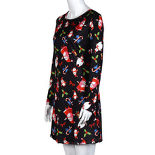 Ladies Women Long Sleeve Olaf Santa Printing O-neck Party Elegant Swing Dress Plus Size S-XL Vestidos EF8