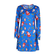 Ladies Women Long Sleeve Olaf Santa Printing O-neck Party Elegant Swing Dress Plus Size S-XL Vestidos EF8