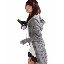 Cardigan Women Full Sleeve Long Loose Knitted Cardigans Hooded Sweater For Young Lady EF8