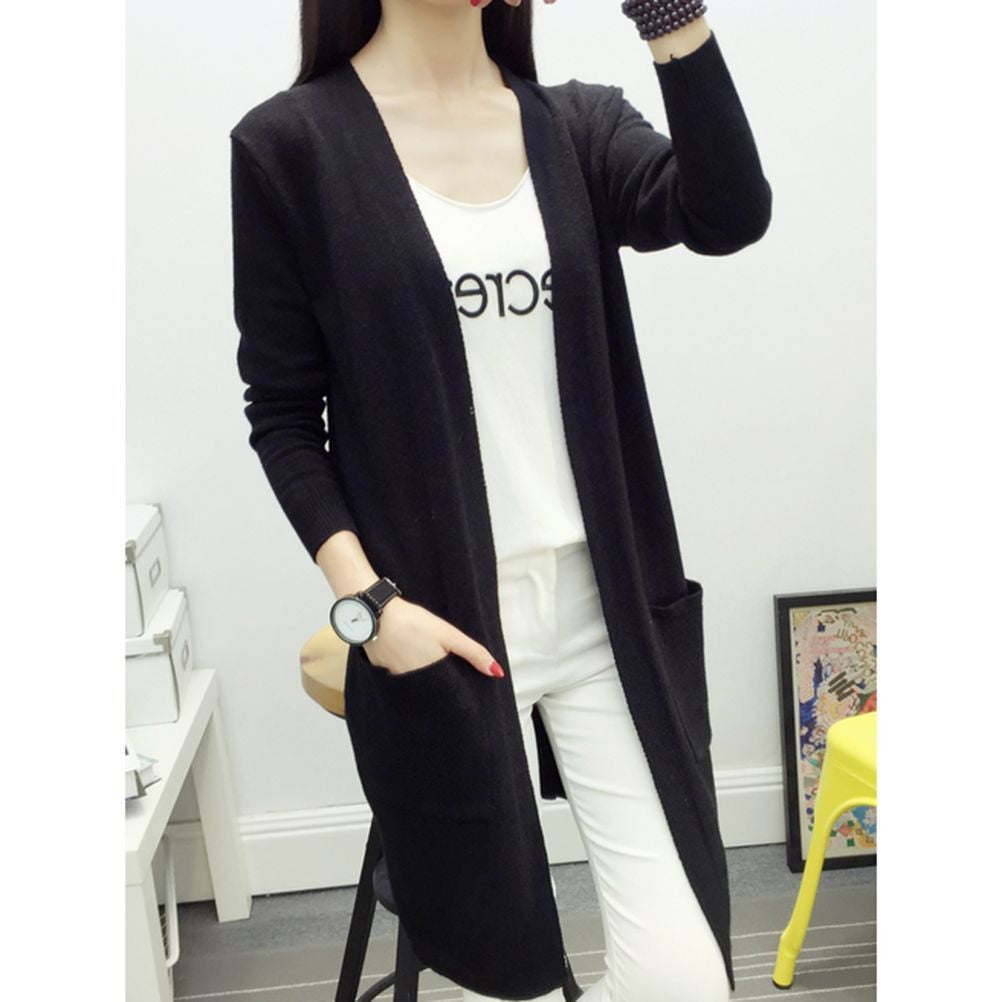 Women Medium long cardigan cashmere material loose sweater Sweaters for outerwear coat with pockets EF8