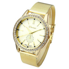 Geneva Women's Golden Stainless Steel Band Roman Rhinestone Dial Analog Quartz Wrist Watch Watches Relogio Feminino EF8