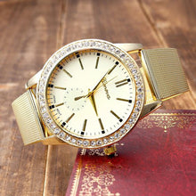 Geneva Women's Golden Stainless Steel Band Roman Rhinestone Dial Analog Quartz Wrist Watch Watches Relogio Feminino EF8