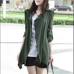 Casual women's Coat long Outerwear loose jacket Army Green for lady  EF8