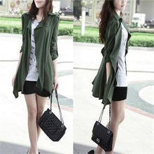 Casual women's Coat long Outerwear loose jacket Army Green for lady  EF8