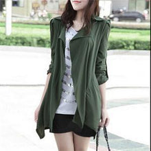 Casual women's Coat long Outerwear loose jacket Army Green for lady  EF8