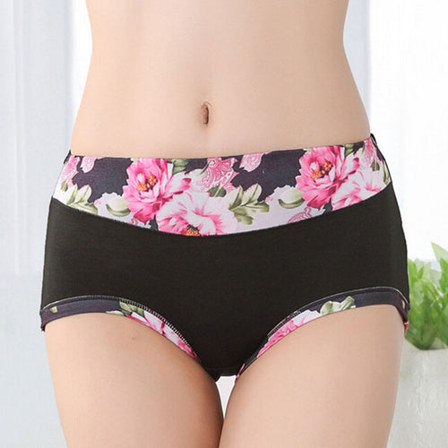 Bamboo Fiber Women Panties High Waist Underpants Sexy Flower Printed Belly In Carry Buttock Briefs Underwear EF8