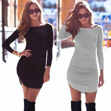 O-Neck Women Black Dress Sexy B age Short Dresses for Women Long Sleeve Plus Large Size Office Dress EF8