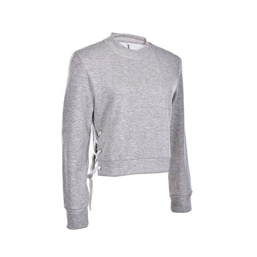 O-neck ladies sweatshirt warm hoodies Gray crop top long sleeve girls Tops chic lace up sweatshirt Women tops S M L EF8