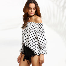Off Shoulder Women Blouses Sexy Long Sleeve Chiffon Polka dot Plus Size Ladies Blouse Casual Tops Clothing Shirt EF8