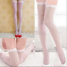 One Size Style Attractive Women Stockings Hosiery Above Knee Nylon Hollow Out Mesh Long Stockings Women Black White Red Pink EF8
