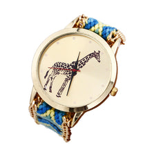 Overmal Giraffe Pattern Weaved Rope Band Bracelet Quartz Dial Watch EF8