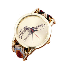Overmal Giraffe Pattern Weaved Rope Band Bracelet Quartz Dial Watch EF8
