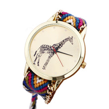 Overmal Giraffe Pattern Weaved Rope Band Bracelet Quartz Dial Watch EF8
