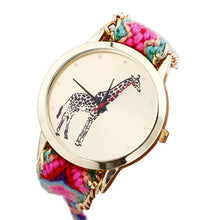 Overmal Giraffe Pattern Weaved Rope Band Bracelet Quartz Dial Watch EF8