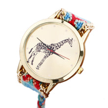 Overmal Giraffe Pattern Weaved Rope Band Bracelet Quartz Dial Watch EF8