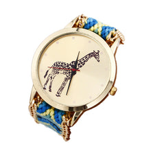 Overmal Giraffe Pattern Weaved Rope Band Bracelet Quartz Dial Watch EF8