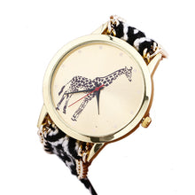 Overmal Giraffe Pattern Weaved Rope Band Bracelet Quartz Dial Watch EF8