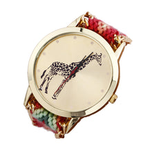 Overmal Giraffe Pattern Weaved Rope Band Bracelet Quartz Dial Watch EF8