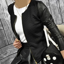 PU Leather Casual Zip Long Sleeve Chic Stylish Top Outwear Parka Coat Zipper Patchwork Baseball Jacket For Women EF8