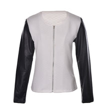 PU Leather Casual Zip Long Sleeve Chic Stylish Top Outwear Parka Coat Zipper Patchwork Baseball Jacket For Women EF8