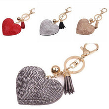 PU Leather Rhinestone Bag Keychain Keyring Gift For Lady 4 Colors s Women Love Heart Pendant Key Chain EF8