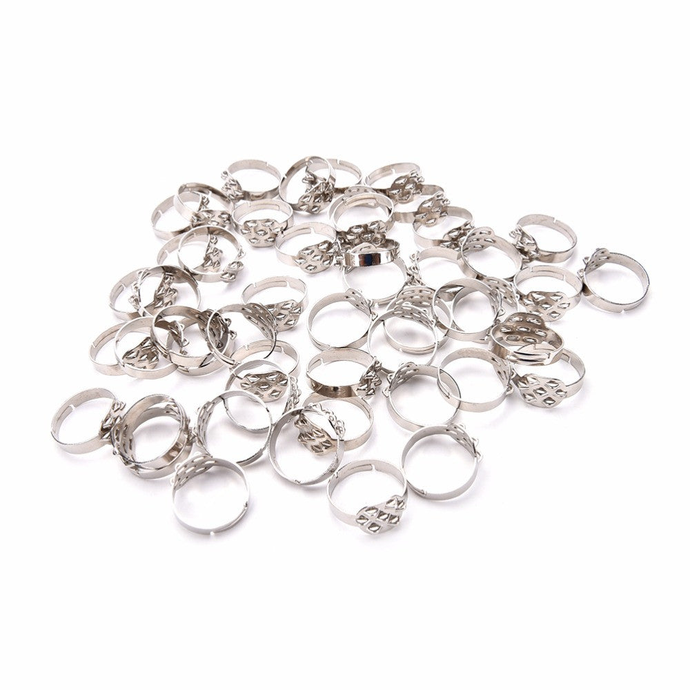 Pad Diy Silver -Plated Ring Blanks Glue On Cabochon Rings Base Anillo Adjustable RingFindings Material For H made EF8