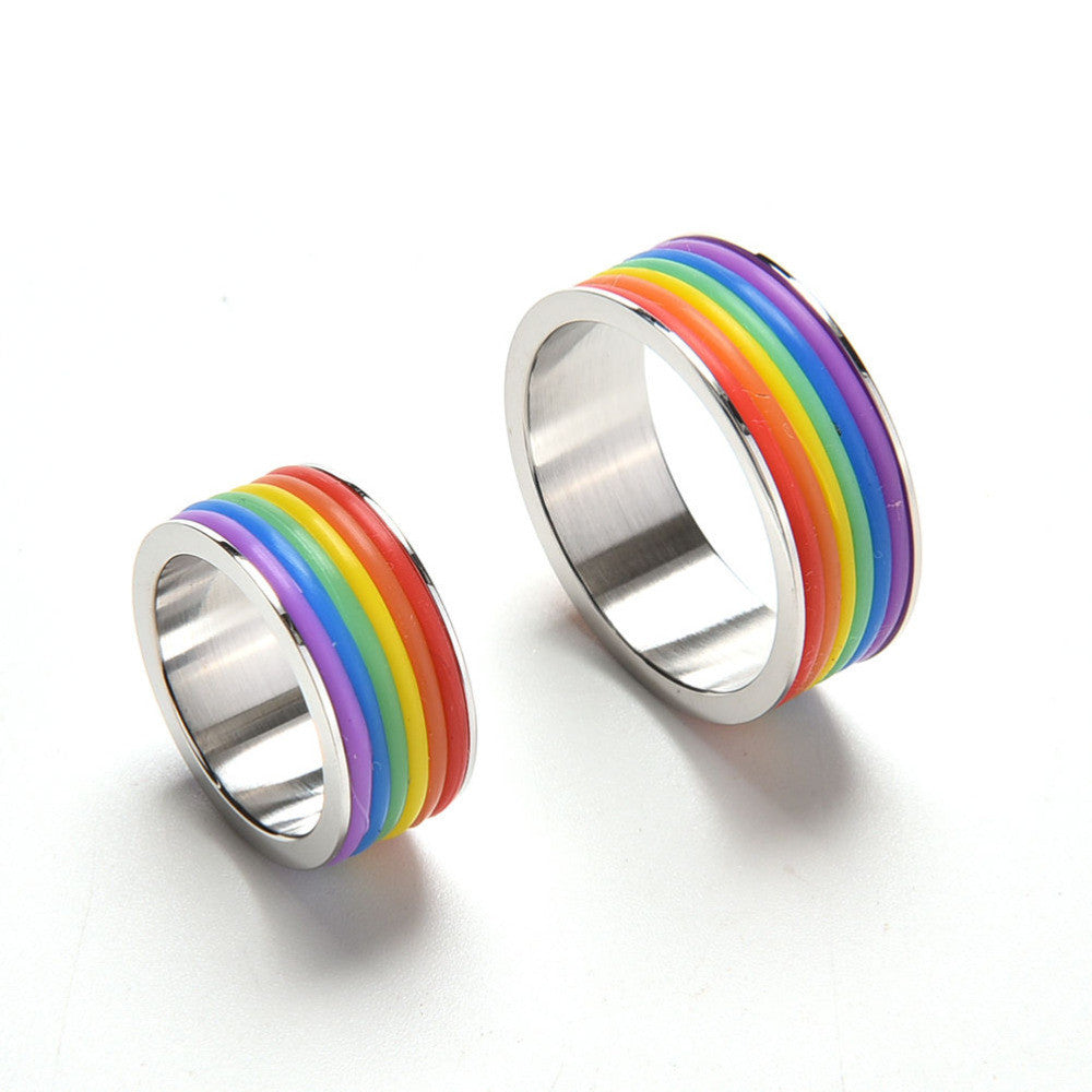 Personalized Rings Titanium Steel Jewelry Rainbow Rings for Men   Women in Stainless Steel Ring S  EF8