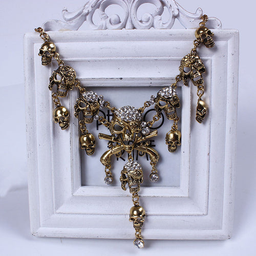 Pirates of the Caribbean Design Choker Jewelry Vintage Bones Chains Rhinestones Skulls Pendants Necklaces EF8