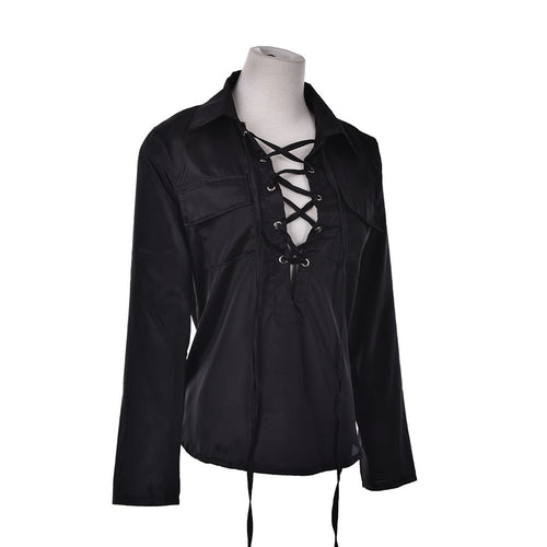 Plus Size 3XL Women Front Cross Deep V Neck Long Sleeve Blouse Sexy Chiffon Shirt Tops EF8