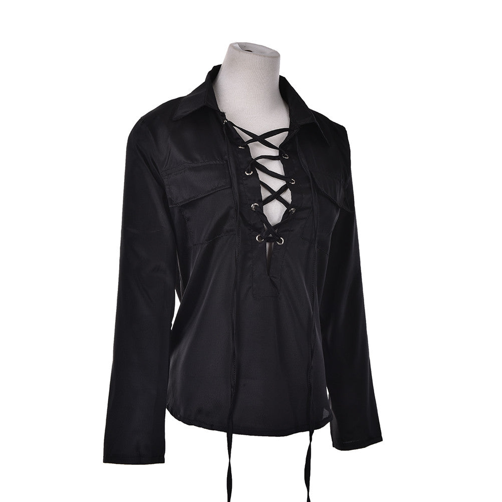 Plus Size 3XL Women Front Cross Deep V Neck Long Sleeve Blouse Sexy Chiffon Shirt Tops EF8